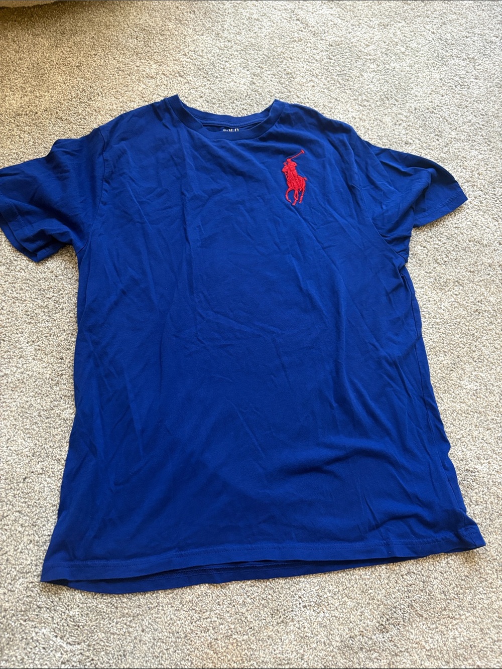 Ralph Lauren boys Royal Blue Crew Neck Tee with Red Polo Embroidery